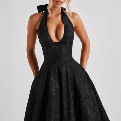 Stilvolles Damen A-Linien Cocktailkleid mit tiefem V-Ausschnitt – Liora