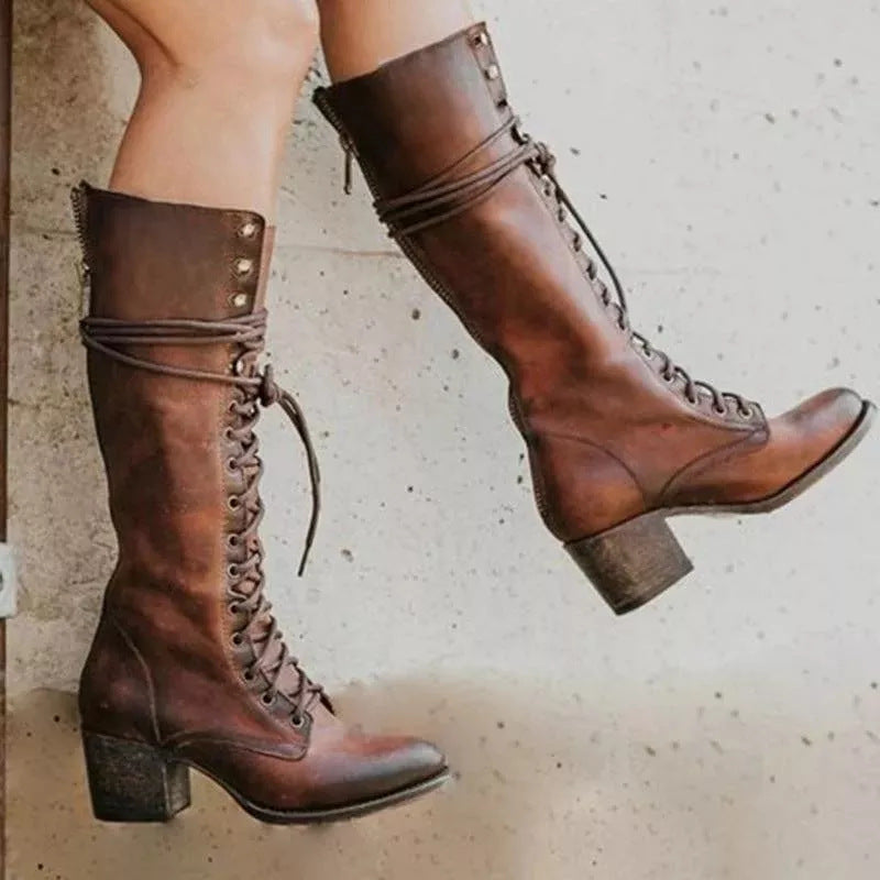 Amelia | Women Lace-Up Knee-High boots z Block obcas