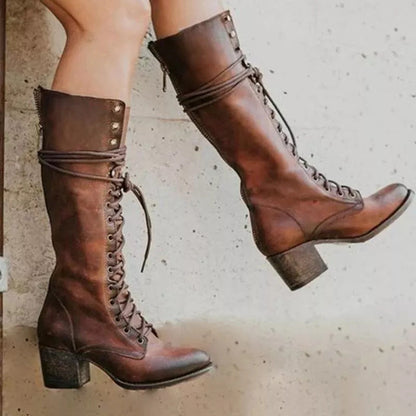 Amelia | Women Lace-Up Knee-High boots z Block obcas