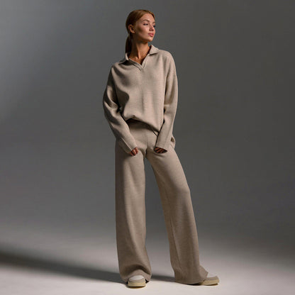 Eloise – Soft Comfortable Womens Lounge Set With Collar Wide Trousers