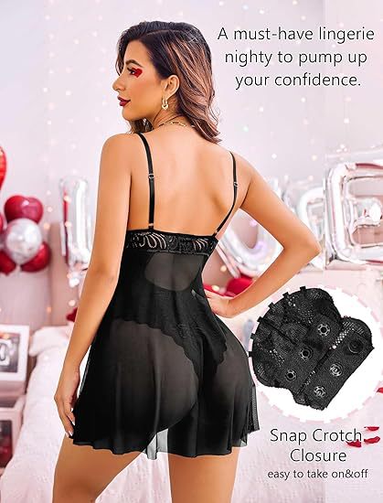 Black Lace Mesh Over Lay Sexy Bodysuit Lingerie