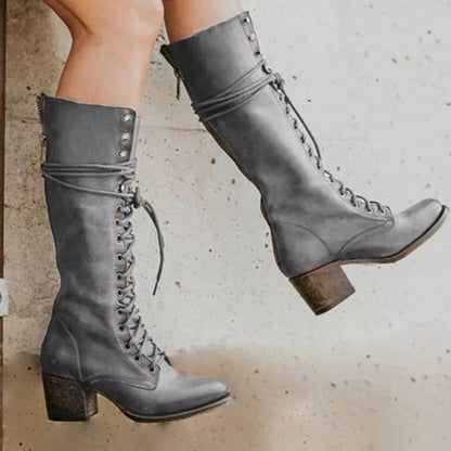 Amelia | Women Lace-Up Knee-High boots z Block obcas