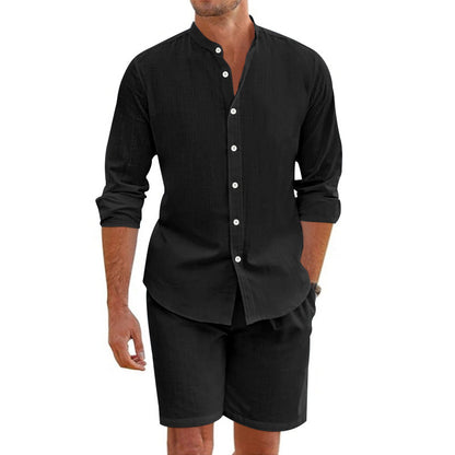 Men's Set – Airy Linen Blend – Relaxed Fit – Button-Up Shirt and Shorts