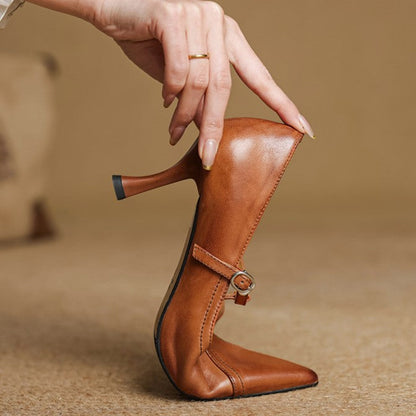 Nerea™ | Zapatos de tacón T de cuero elegantes