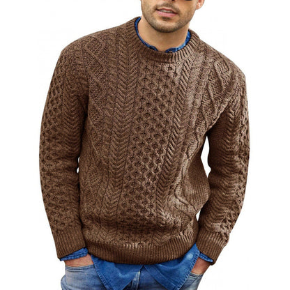 Suéter de Hombre de Punto Trenzado con Cuello Redondo | Clásico de Invierno