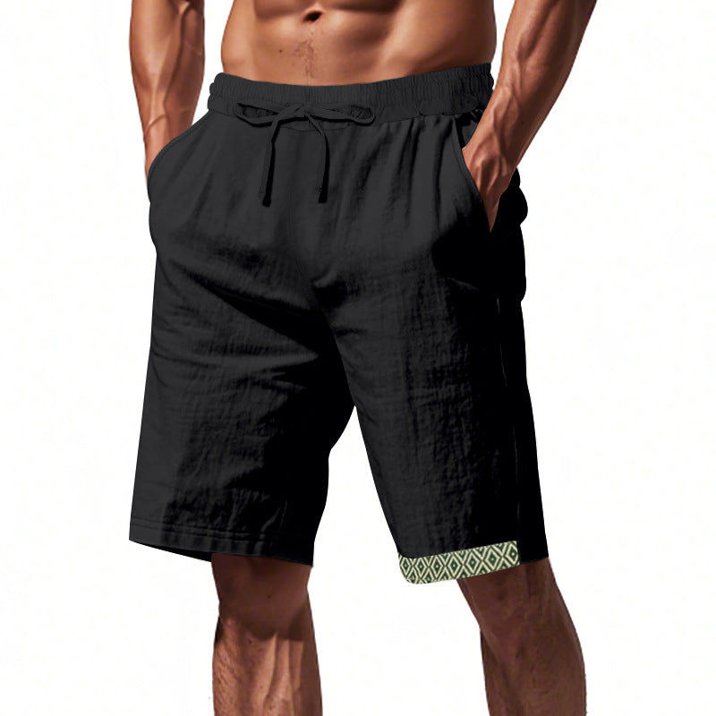 Men's Shorts – Loose Fit – Lightweight Linen – Adjustable Drawstring – Boho Hem Detail