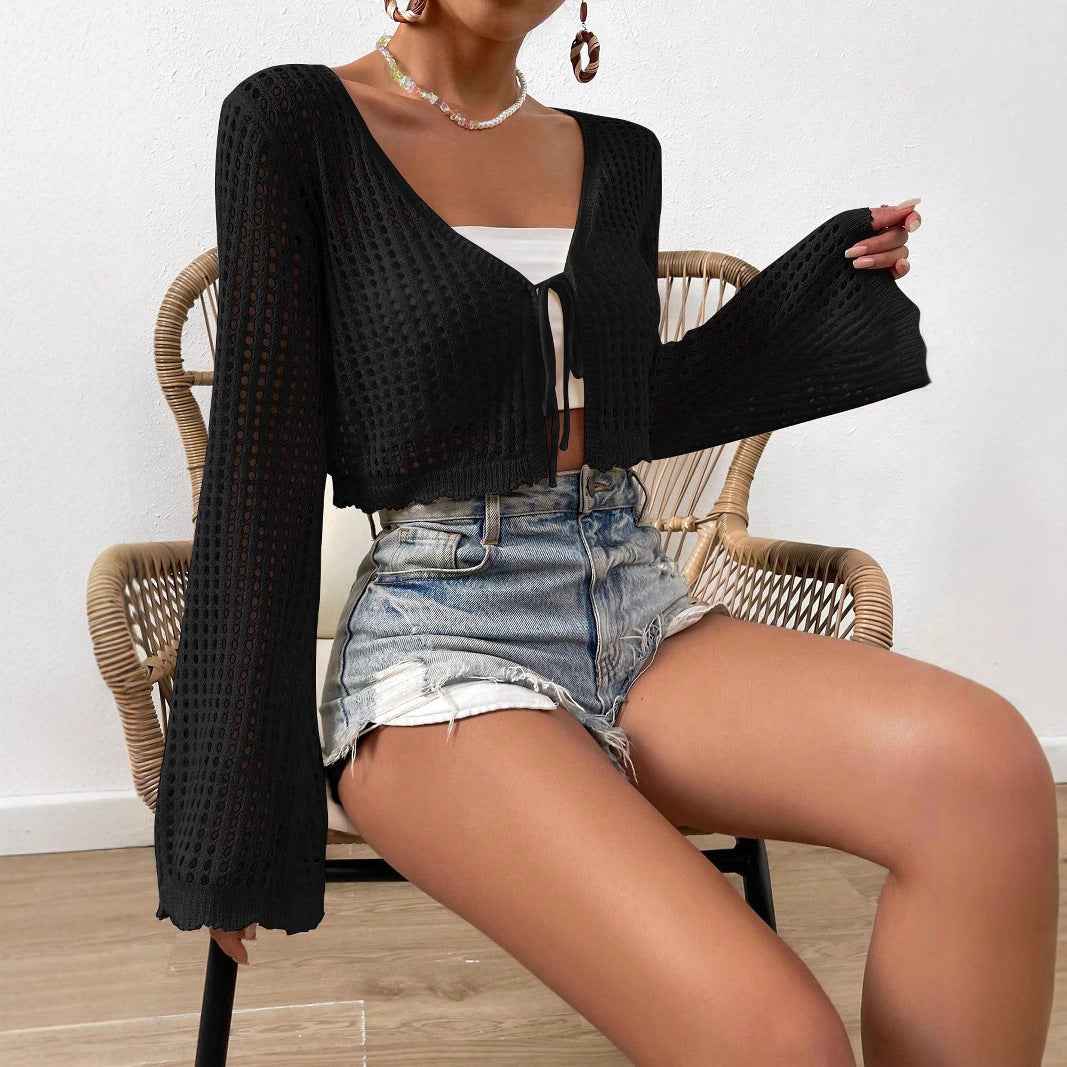 LANI™ – Lightweight Tie Front V-Neck Crop Cardigan