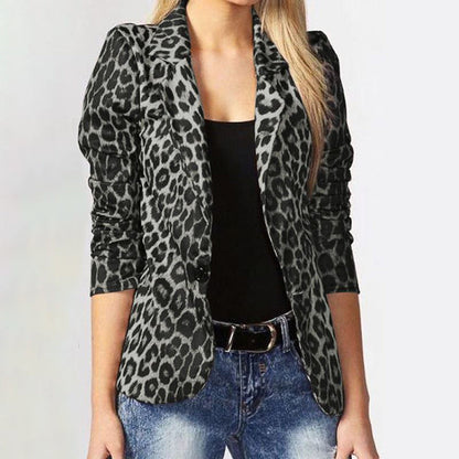 Damska elegancka marynarka w leopardzie wzory z taliowanym krojem Heidi-Mode