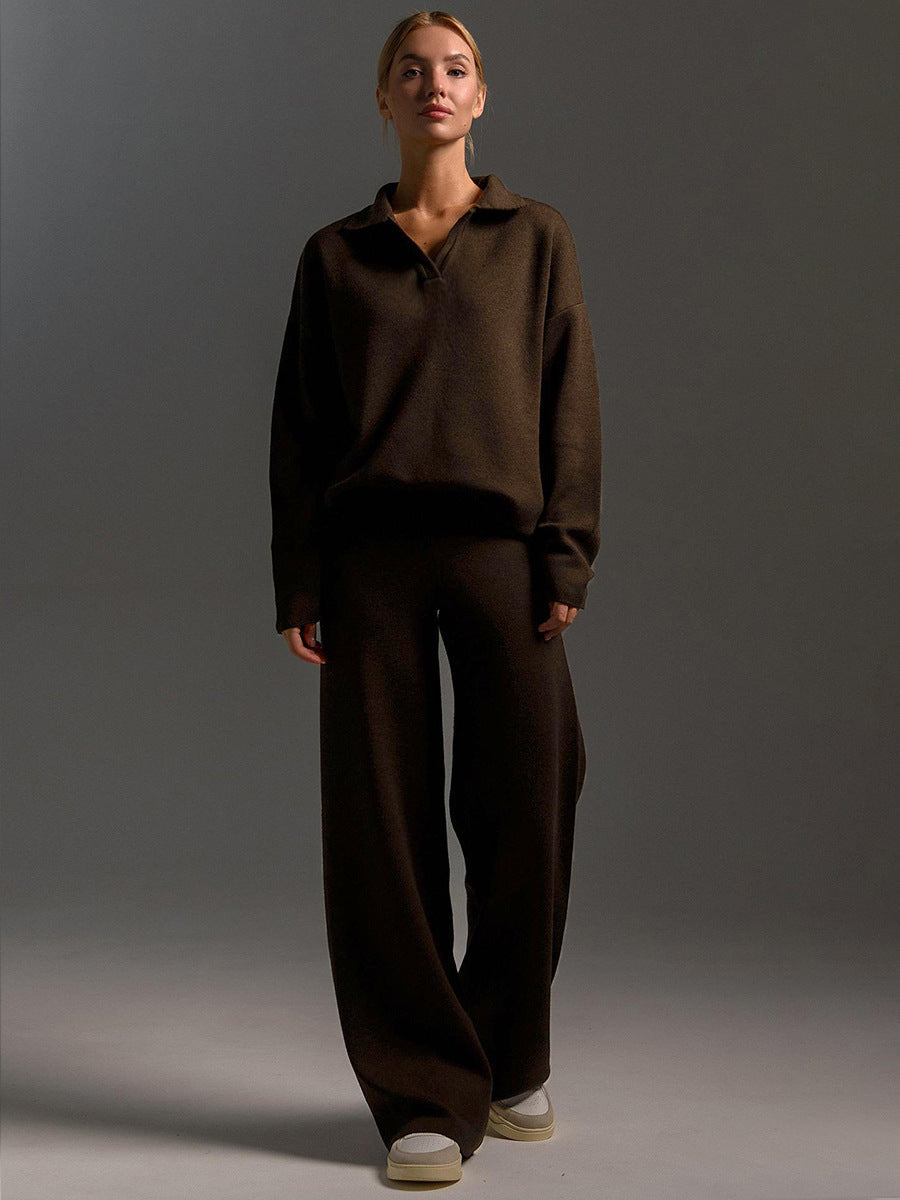 Eloise – Soft Comfortable Womens Lounge Set With Collar Wide Trousers
