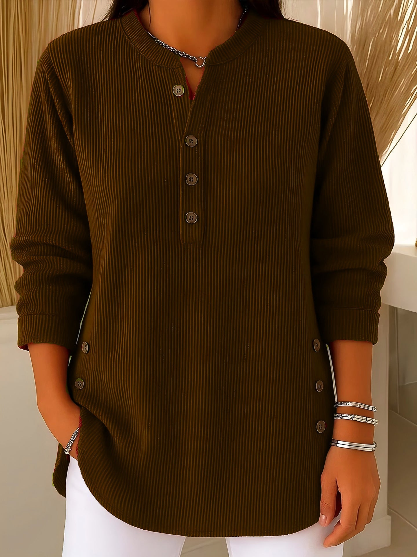 Cove - Textured Henley Tunic Top