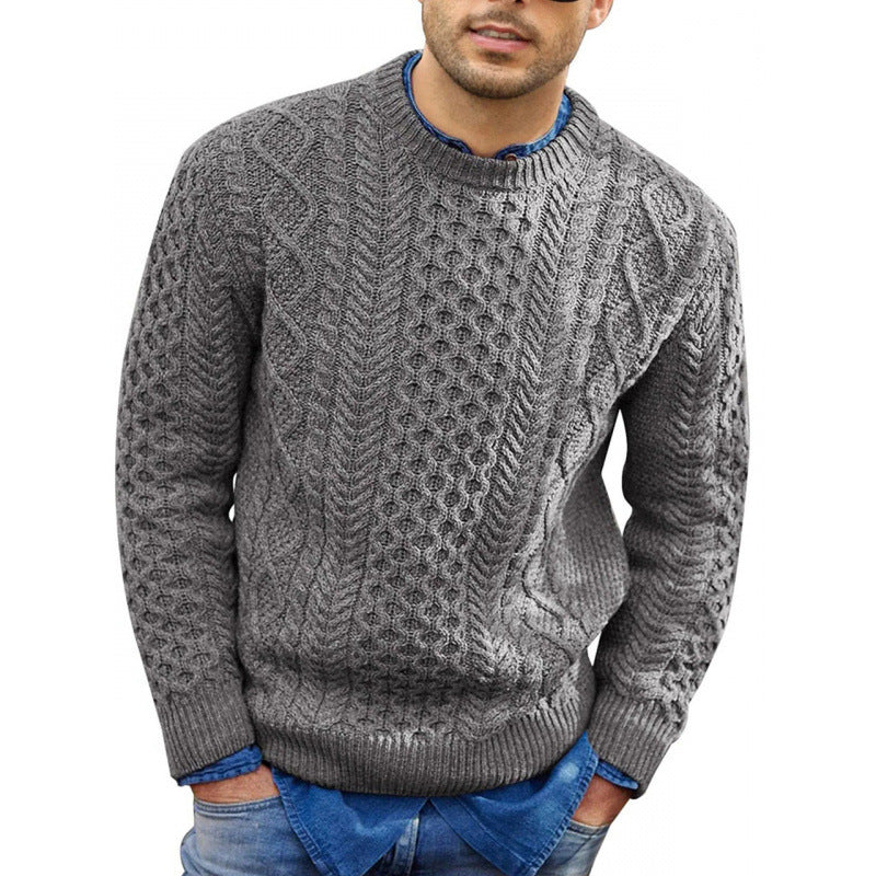 Suéter de Hombre de Punto Trenzado con Cuello Redondo | Clásico de Invierno