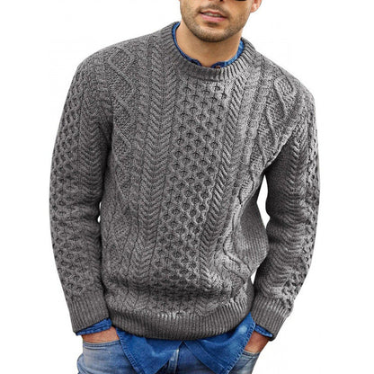 Suéter de Hombre de Punto Trenzado con Cuello Redondo | Clásico de Invierno