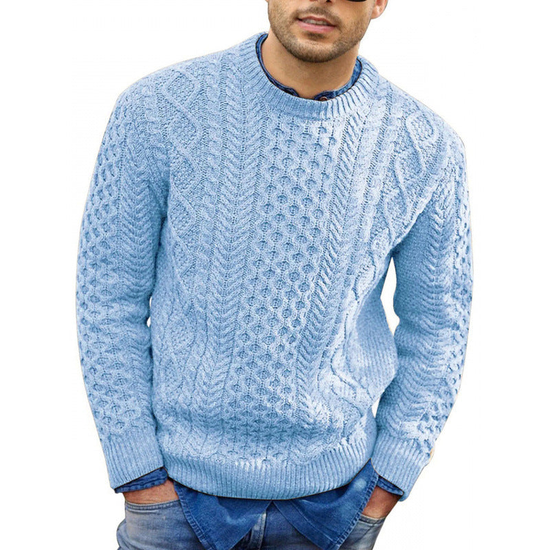 Suéter de Hombre de Punto Trenzado con Cuello Redondo | Clásico de Invierno
