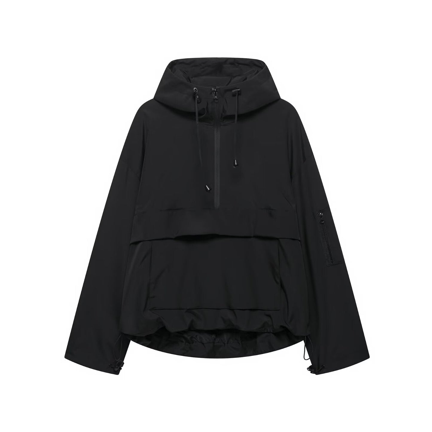 Women's Hooded Jacket with Front Zip and Pouch Pocket