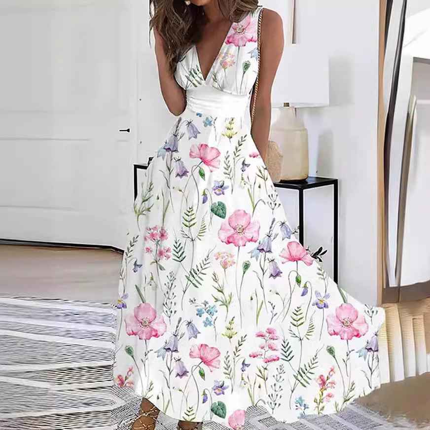 Calytrix | Elegante maxi-jurk met bloemenprint voor dames – Luchtige zomerse halterjurk