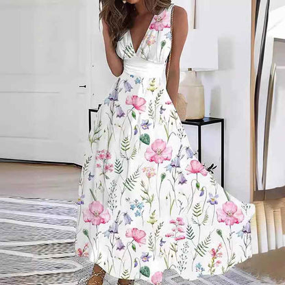 Calytrix | Elegante maxi-jurk met bloemenprint voor dames – Luchtige zomerse halterjurk