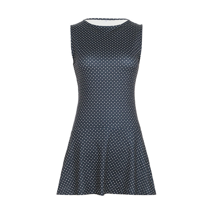 Lucie – Robe mini sans manches à pois avec taille ajustée femme