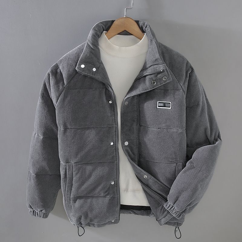 Men's Stand Collar Covered Button Winter Jacket