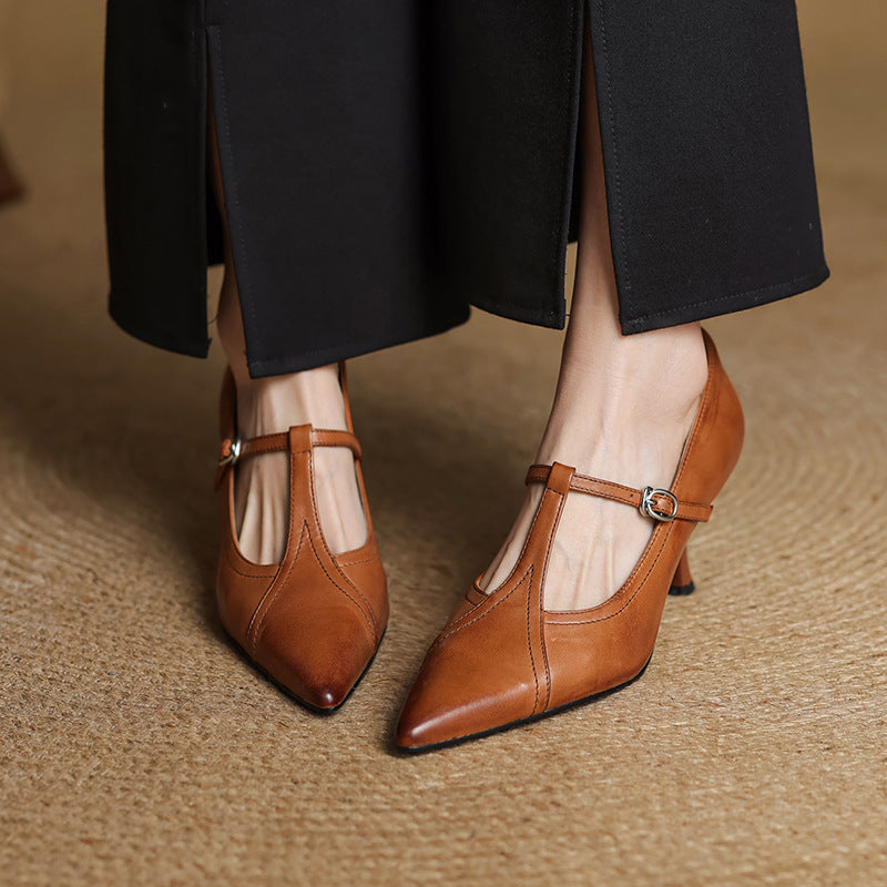 Nerea™ | Zapatos de tacón T de cuero elegantes