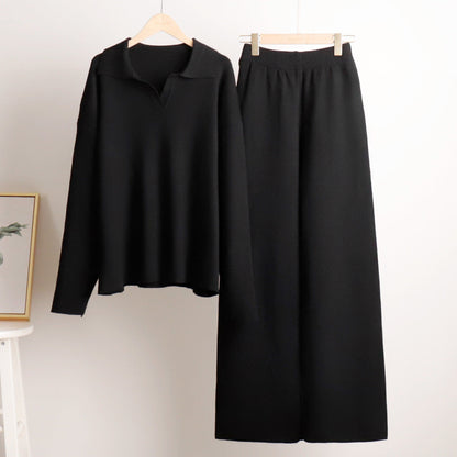 Eloise – Soft Comfortable Womens Lounge Set With Collar Wide Trousers