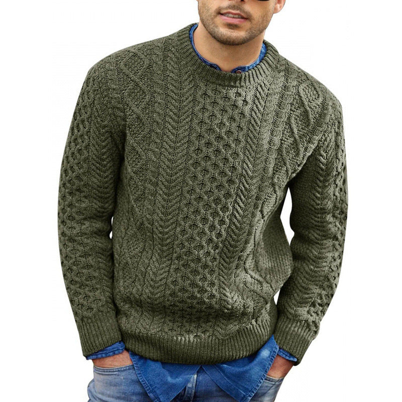 Suéter de Hombre de Punto Trenzado con Cuello Redondo | Clásico de Invierno