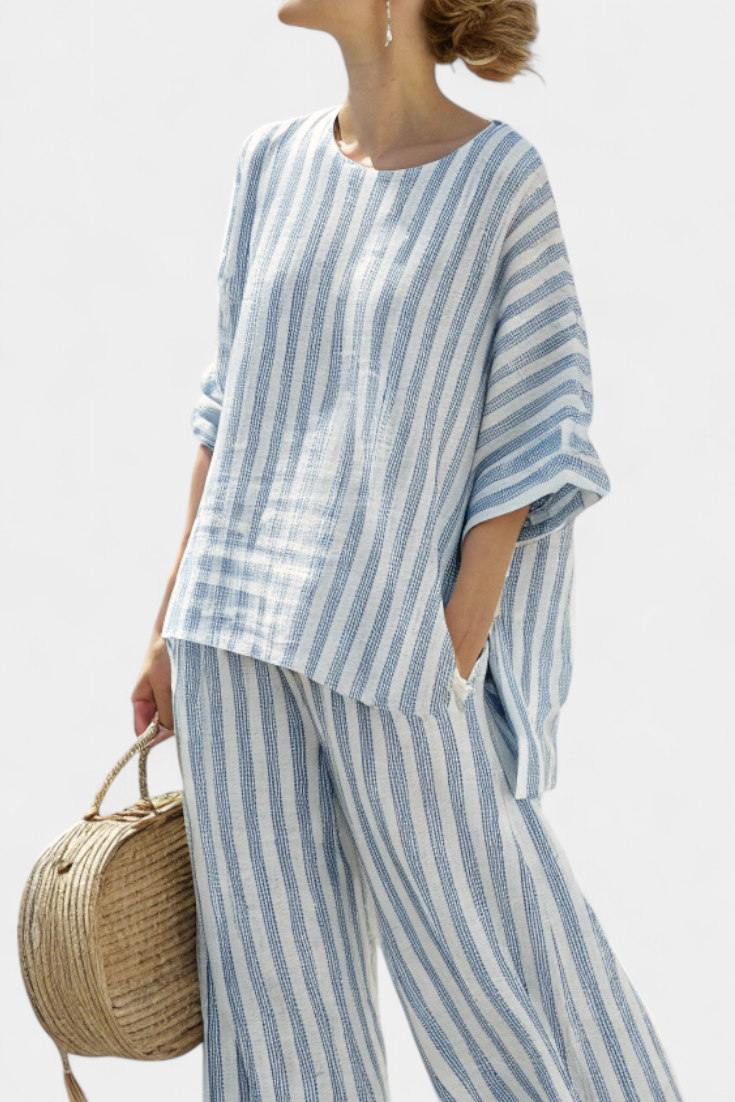 Federica™ Striped Linen Top & Relaxed Pants Set
