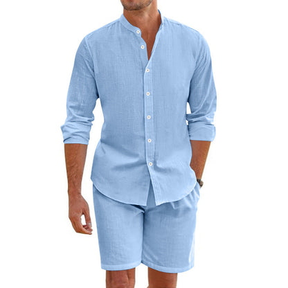 Men's Set – Airy Linen Blend – Relaxed Fit – Button-Up Shirt and Shorts