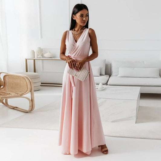 Damen Wickelkleid mit V-Ausschnitt | Maxi