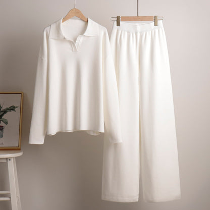 Eloise – Soft Comfortable Womens Lounge Set With Collar Wide Trousers