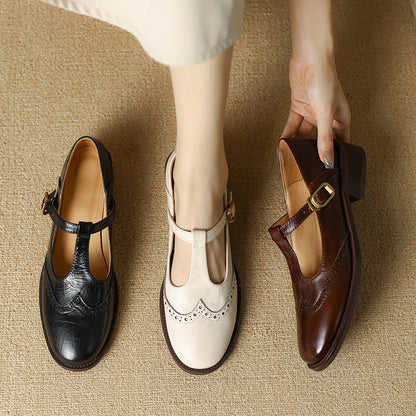 Strivelle | Damskie Buty Mary Jane Vintage na Niskim Słupku