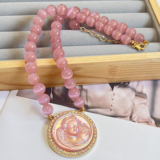 Gold Sweet Glass Angel Opal Brooch Necklaces