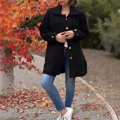 Adlin | Klassieke oversized damesjas met knopen – Halflange herfst-winterjas, casual warme jas