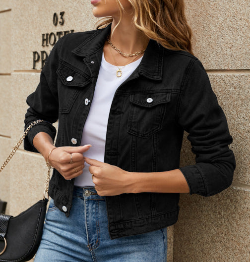 Women's Denim Jacket with Button Placket – Stylish Transitional Jacket for Everyday & Leisure