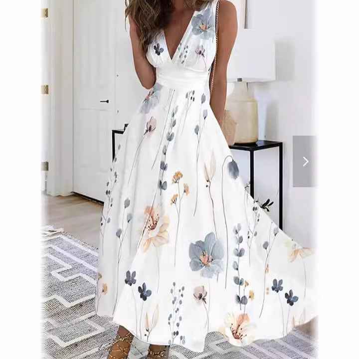 Calytrix | Elegante maxi-jurk met bloemenprint voor dames – Luchtige zomerse halterjurk
