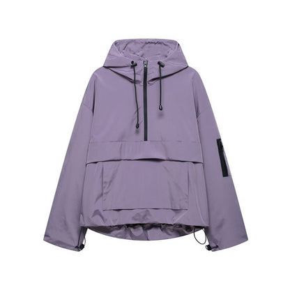 Women's Hooded Jacket with Front Zip and Pouch Pocket