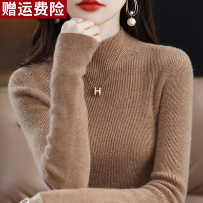 Bottoming Shirt Wool Sweater Women's Autumn and Winter Wool Half-turtleneck Inner Sweater Slim-fit
