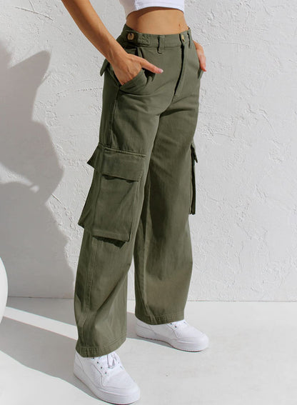 Jean cargo femme taille haute coupe droite durable tendance élégant – Pantalon utilitaire flatteur en denim pour tenues décontractées