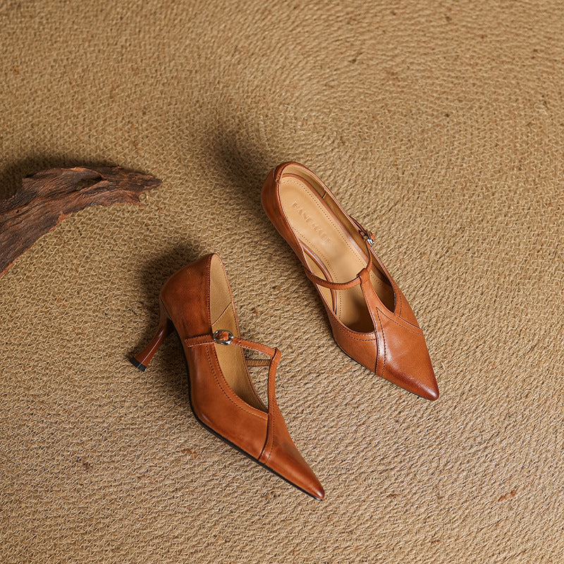 Nerea™ | Zapatos de tacón T de cuero elegantes