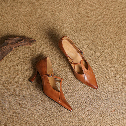 Nerea™ | Zapatos de tacón T de cuero elegantes