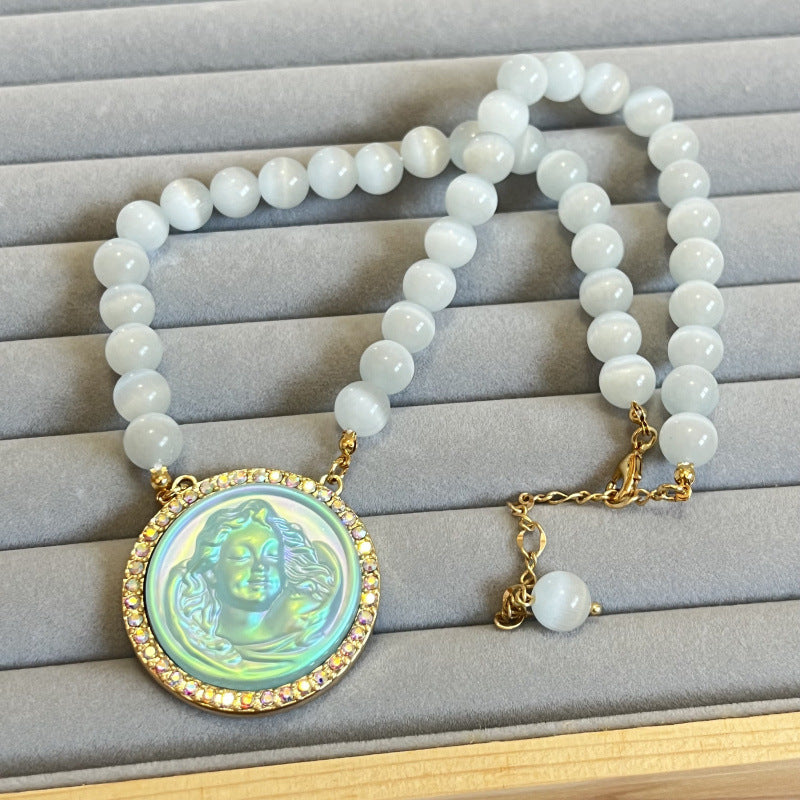 Gold Sweet Glass Angel Opal Brooch Necklaces