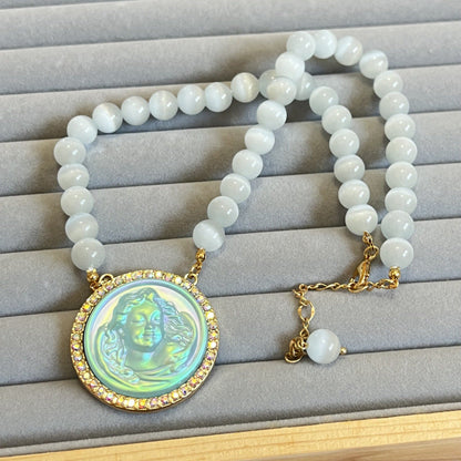 Gold Sweet Glass Angel Opal Brooch Necklaces