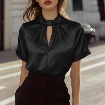Feminine Bluse med Moderne Krave og Glitrende Finish