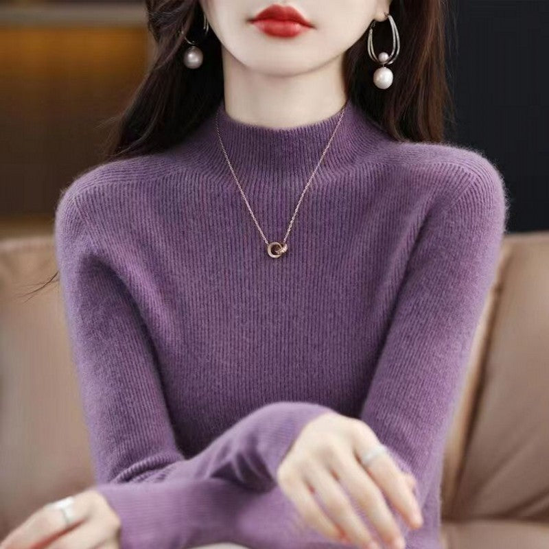 Bottoming Shirt Wool Sweater Women's Autumn and Winter Wool Half-turtleneck Inner Sweater Slim-fit