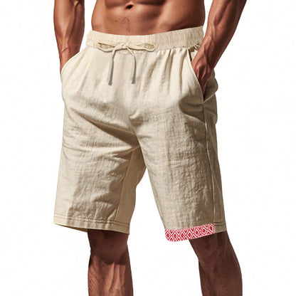 Men's Shorts – Loose Fit – Lightweight Linen – Adjustable Drawstring – Boho Hem Detail
