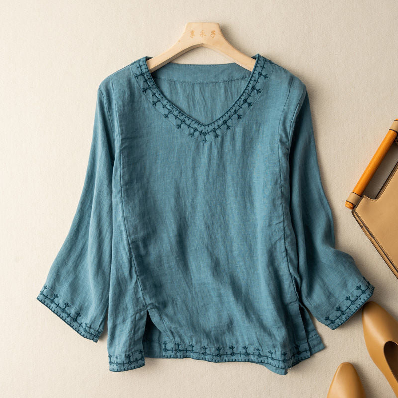 Pattern V-Neck Blouse