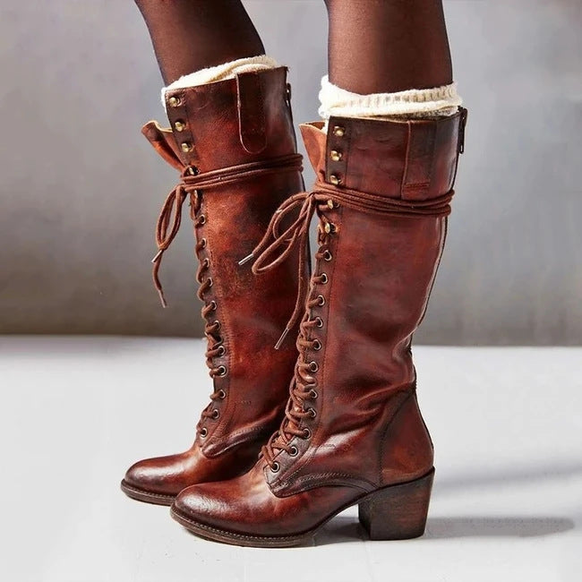 Amelia | Women Lace-Up Knee-High boots z Block obcas