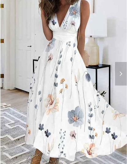 Calytrix | Elegante maxi-jurk met bloemenprint voor dames – Luchtige zomerse halterjurk