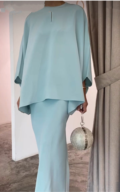 Elegant Two-Piece Pearl Floor-Length Evening Dress