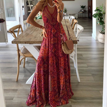 Sydney | Women's V Neck Boho Flowy Draped Maxi Dress