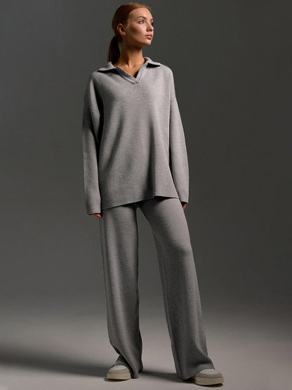 Eloise – Soft Comfortable Womens Lounge Set With Collar Wide Trousers